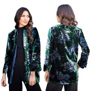 Eva Franco Floral Velvet Car Coat Green XS Holiday